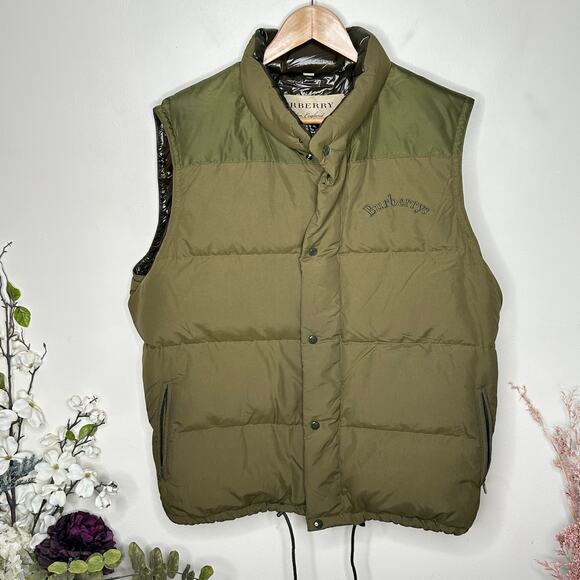 BURBERRY Embroidered Archive Logo Down Filled Puffer Gilet Vest Green Sz L/XL - Picture 3 of 12